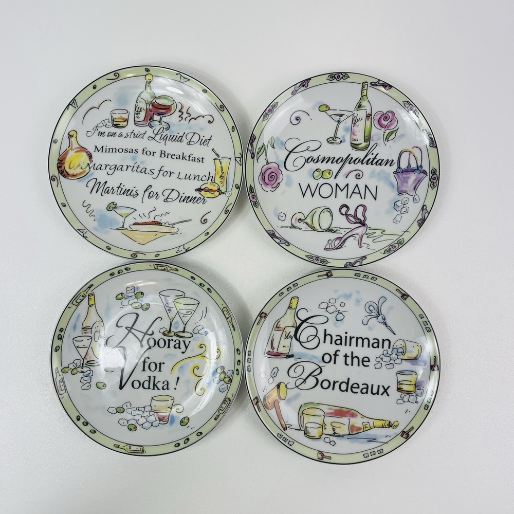 Vintage Porcelain Treasures Plates Cocktail Bar Serving Hostess Canape Set Of 4